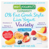 Irish Yogurts Clonakilty 0% Fat Greek Style Live Yogurt Variety 4 x 125g (500g)