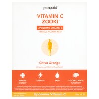 Yourzooki Vitamin C Zooki Liposomal Vitamin C 1000mg L-Ascorbic Acid Citrus Orange Sachets 30 x 15ml