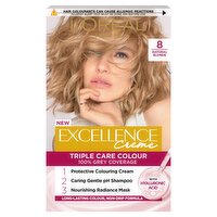 Excellence Créme 8 Natural Blonde: 100% Grey, nourished, vibrant, long-lasting color.