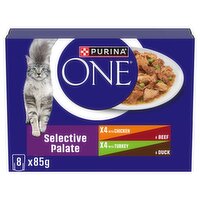 PURINA ONE Selective Palate Mini Filets in Gravy (Chicken, Beef, Turkey & Duck) Wet Cat Food 8x85g
