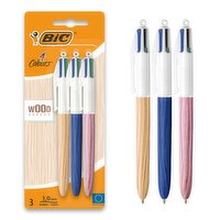 BIC 4 Colours Wood Style Ball Pens x3