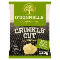 O'Donnells Crinkle Cut Furrows Sour Cream & Onion Flavour Hand Cooked Crisps 125g