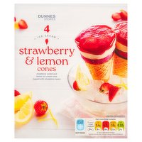 Dunnes Stores Strawberry & Lemon Cones Ice Cream 4 x 83g (332g)