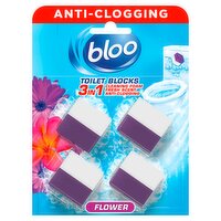 Bloo 3in1 Anti-Clogging Toilet Blocks Flowers 4 x 50g (200g)