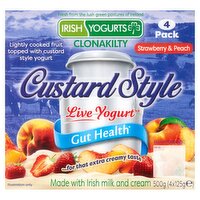 Irish Yogurts Strawberry & Peach Custard Style Live Yogurt 4 x 125g (500g)