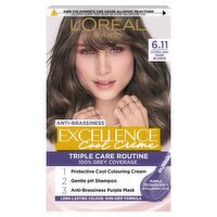 Excellence Cool Crème 6.11 Ultra Ash Dark Brown: 100% Grey, No Brass, rich dark tone.