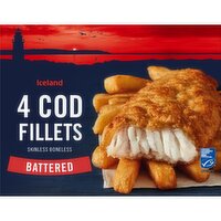 Iceland Battered 4 Cod Skinless Boneless Fillets 440g