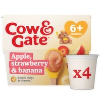 Cow & Gate Apple Strawberry & Banana Baby Food Fruit Pot , 6+ Months, 4x100g