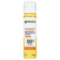 Garnier Vitamin C Brightening Over Make-Up UV Sun Cream Mist, Invisible Protection, SPF50+, 75ML
