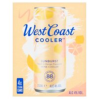 West Coast Cooler Sunburst Peach & Mango Flavoured Wine Cooler 4 x 250ml