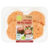 Dunnes Stores 4 Irish Turkey Piri Piri Burgers 400g