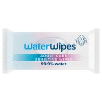 WaterWipes Sensitive+ Body & Intimate Wipes, 3-In-1 Cleans, Cares, Protects, 99.9% Water, Unscented & Hygiene Wet Wipes, Adult Care, 30 Count