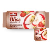 Müller Bliss Whipped Greek Style Strawberries & Cream with Miniature Biscuits 400g (4 x 100g)