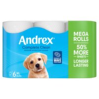 Andrex Complete Clean Toilet Tissue 6 MEGA Rolls 50% More sheets