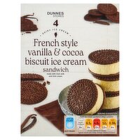 Dunnes Stores French Style Vanilla & Cocoa Biscuit Ice Cream Sandwich 240g (4x60g)
