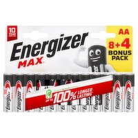 Energizer Max Alkaline Batteries AA 8+4 Bonus Pack
