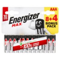 Energizer Max Alkaline Batteries AAA 8+4 Bonus Pack