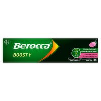 Berocca Boost Effervescent Vitamin Tablets with guarana, caffeine, vitamin B12, vitamin C & magnesium. Cherry flavour. 15 tablets.