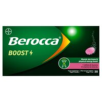 Berocca Boost Effervescent Vitamin Tablets with guarana, caffeine, vitamin B12, vitamin C & magnesium. 30 tablets.