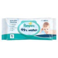 Pampers 99% Water Baby Wipes, 60 Baby Wet Wipes