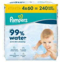Pampers 99% Water Baby Wipes Plastic Free, 240 Baby Wet Wipes