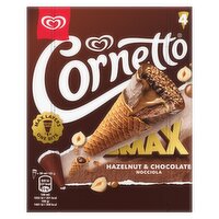 Cornetto MAX Hazelnut & Chocolate Ice Cream Cones 4x 90 ml