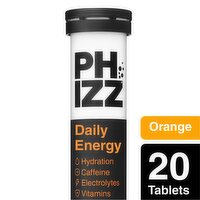 Phizz Daily Energy Orange, Hydration, Caffeine, Electrolytes & Vitamins Effervescent Tablets - 20 Tablets