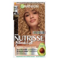 Garnier Nutrisse Blonde Lift Dye, Vegan, UL2 Caramel Blonde Lift, sweet and creamy blonde.