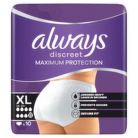 Always Discreet Incontinence Pant Maximum Protection 8 Drops, Size XL, 10 Counts