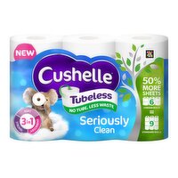 Cushelle Seriously Clean Tubeless Toilet Roll 6 Rolls 50% More Sheets