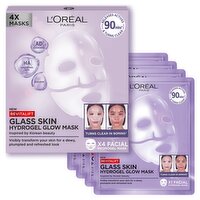 L'Oreal Paris Revitalift Glass Skin Hydrogel Glow Mask 4x, Korean Skincare Inspired Face Masks, 4pc