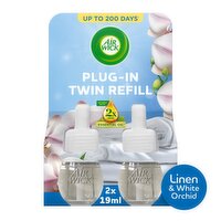 Air Wick Linen & White Orchid Plug-in Twin Refill 19ml. Lasts up to 100 days/refill. Air Freshener.