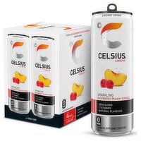 Celsius Energy Drink, Sparkling Raspberry Peach 4 x 355ml