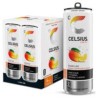 Celsius Energy Drink, Sparkling Mango Lemonade 4 x 355ml