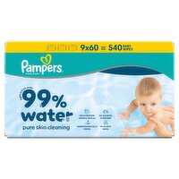 Pampers 99% Water Baby Wet Wipes, 540 Baby Wet Wipes