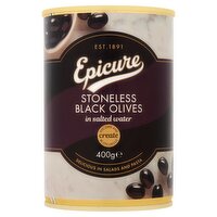 Epicure Stoneless Black Olives in Salted Water 400g