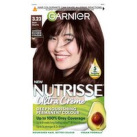 Garnier Nutrisse Ultra Crème Dye, Vegan, 3.23 Dark Quartz Brown, multi-dimensional hair look.
