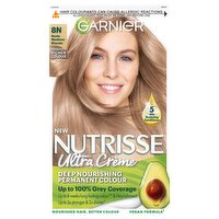 Garnier Nutrisse Ultra Crème Dye, Vegan, 8N Nude Medium Blonde, balanced and natural hair color.
