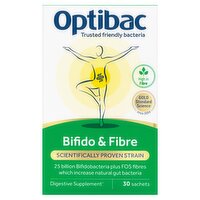Optibac Bifido & Fibre - Vegan Digestive Supplement + FOS Fibre - 30 Sachets