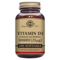 Solgar Vitamin D3 1000 IU (25 µg) 100 Softgels Food Supplement