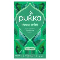 Pukka Organic Three Mint Tea 20 Home Compostable Herbal Tea Bags 32g