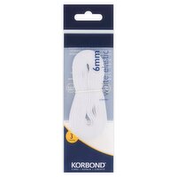 Korbond 6mm White Elastic Polyester 3 Metres