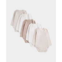 Long Sleeve Cotton Bodysuit- Pack Of 5 Stone 0-1 Months