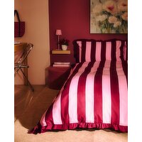 Ruffle Stripe Microfibre Duvet Set Berry Double