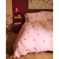 Cherry Print Muslin Duvet Set Pink King Size