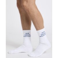 Cushioned Crew Length Slogan Socks White 6-11