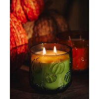 Embossed Glass Pumpkin Spice Candle Green