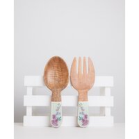 Carolyn Donnelly Eclectic Mango Wood Salad Servers Light-Blue