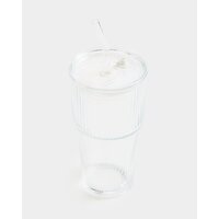 Tall Ribbed Glass Tumbler - 540ml Clear 