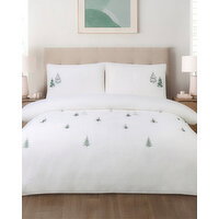 Snowy Trees Embroidered Duvet Set White King Size